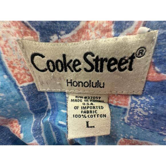 Vintage 80s Cooke Street Men's L Hawaiian Fish Shirt 100% Cotton Short Sleeve - Picture 3 of 5